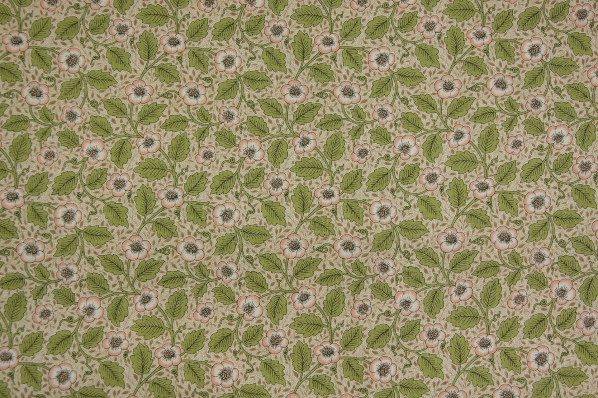 quiltstof-Ivoor met bruine blaadjes en z