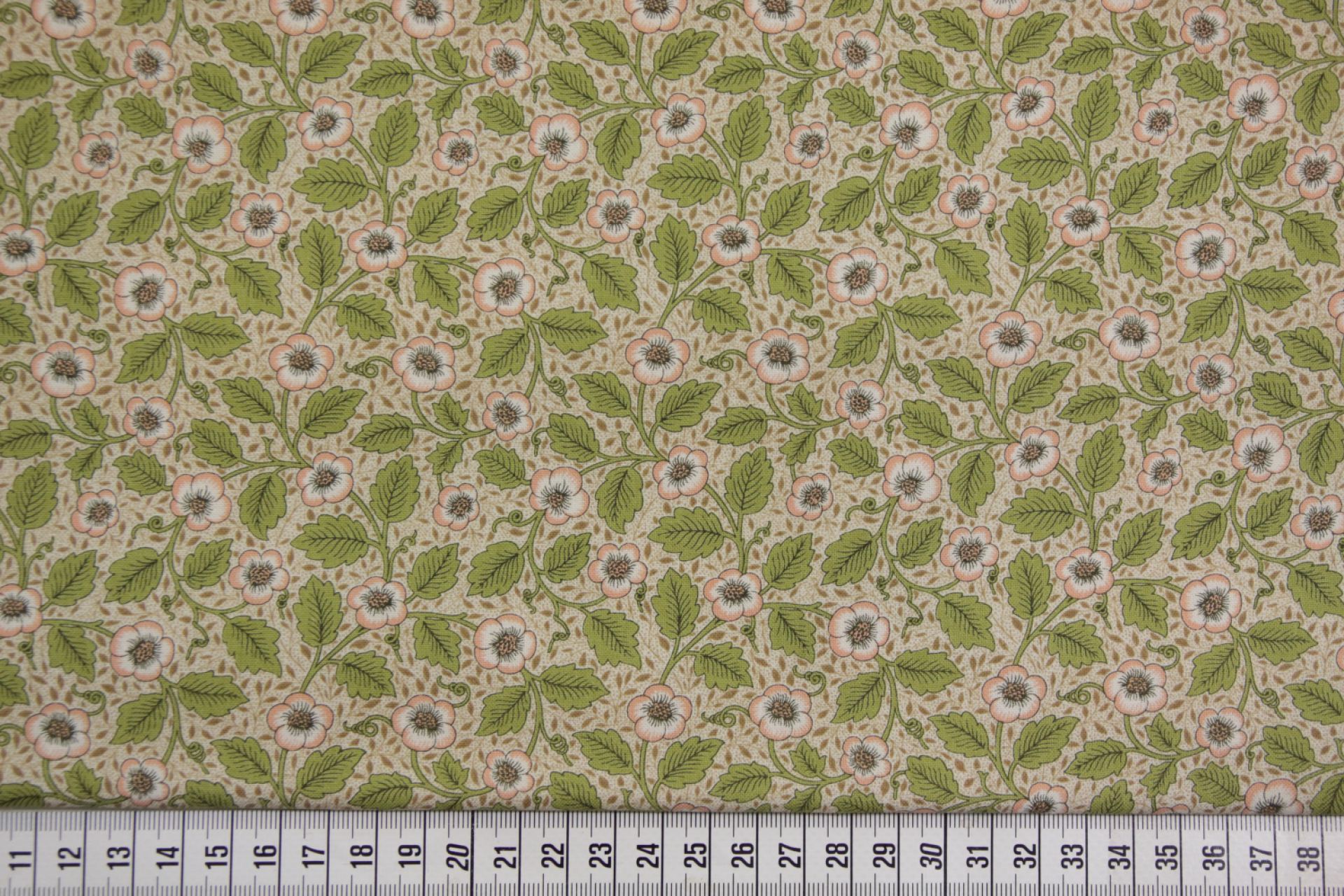 quiltstof-Ivoor met bruine blaadjes en z