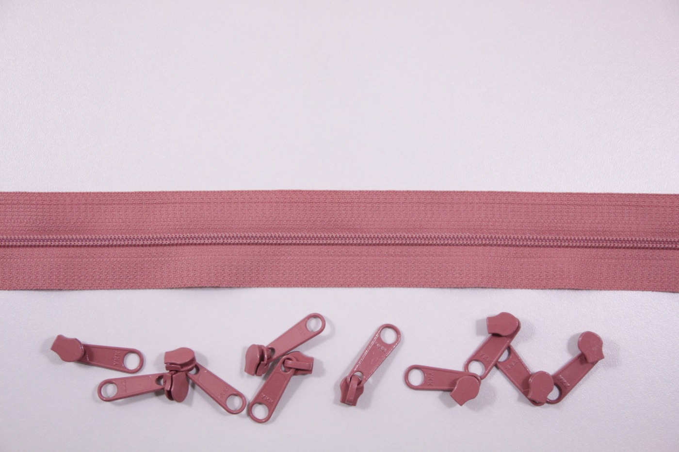 Rits-antiek roze-2 meter lang-10 zippers
