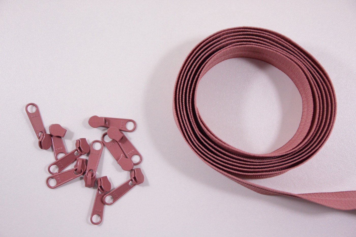 Rits-antiek roze-2 meter lang-10 zippers