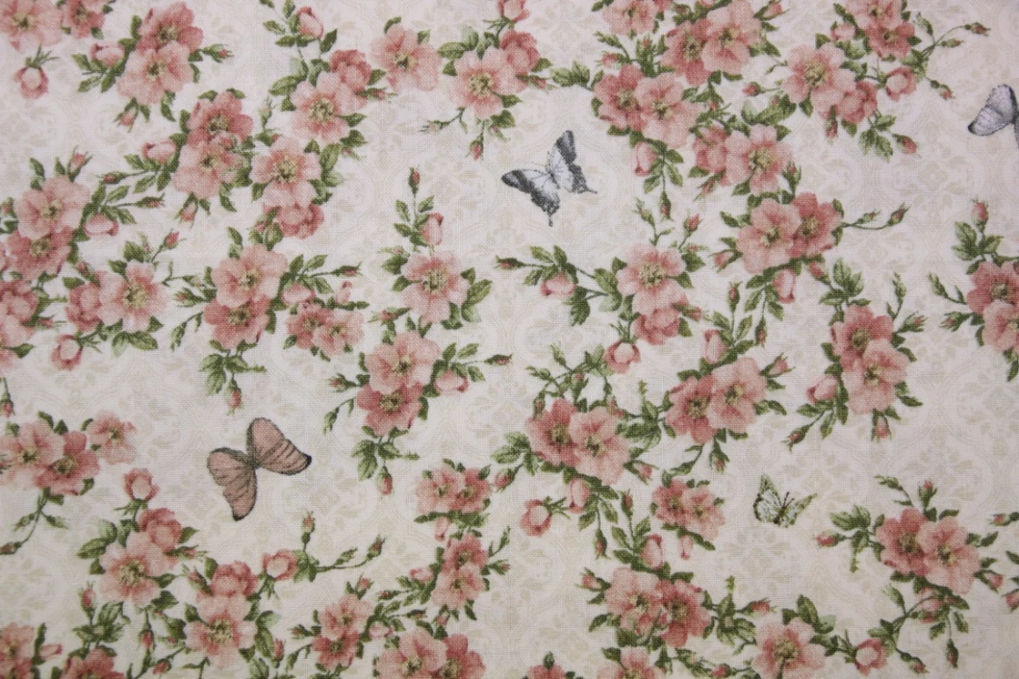 quiltstof-ecru-roze bloesemtakken-Quilti.