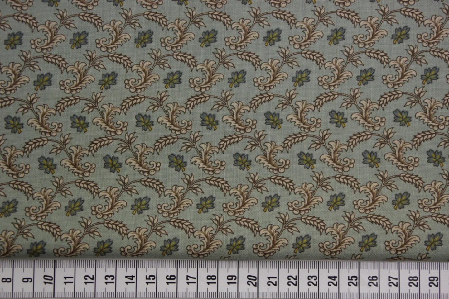 quiltstof-art deco-licht oudblauw-bruin.