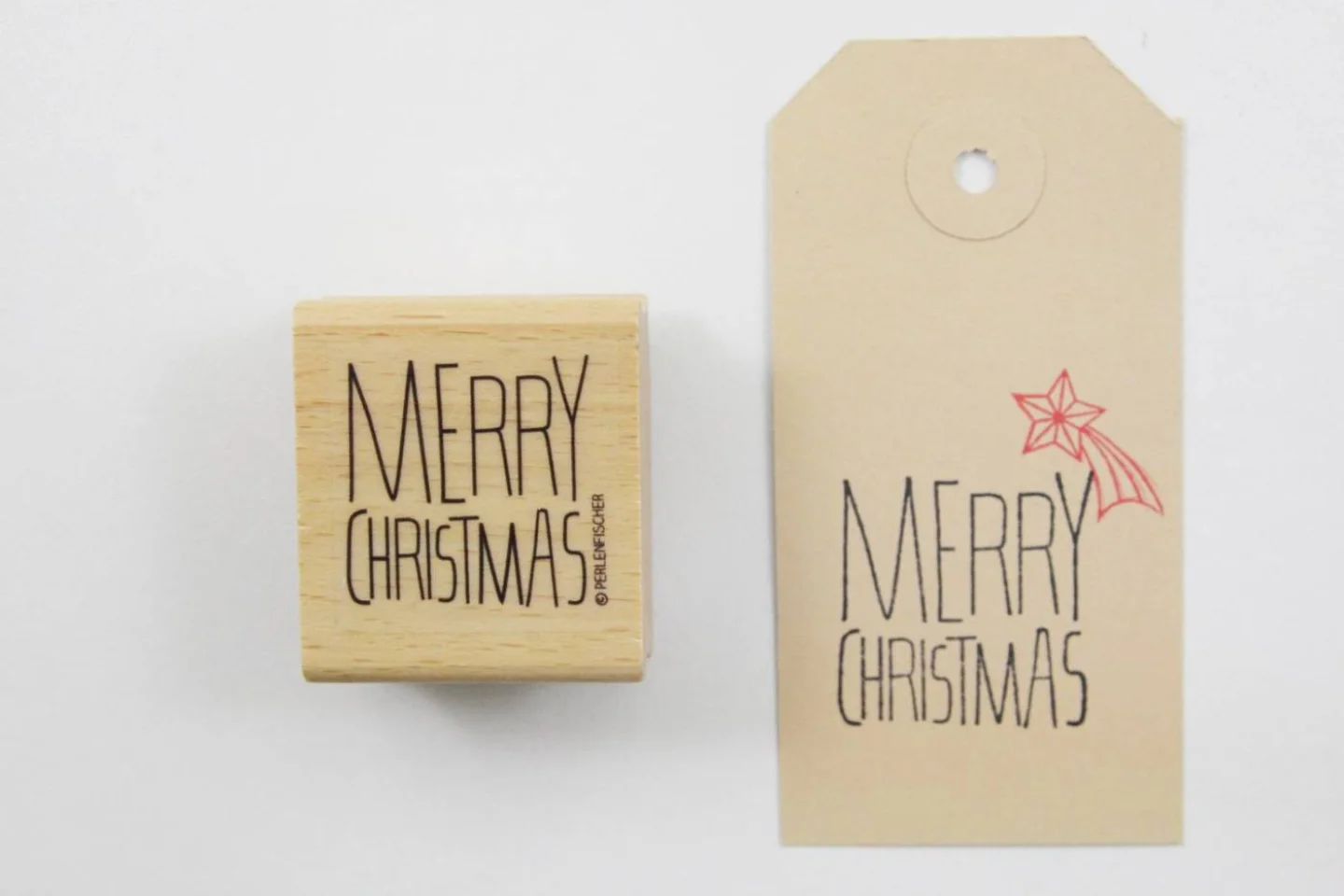 WIT-houten stempel-merry christmas-kerst.