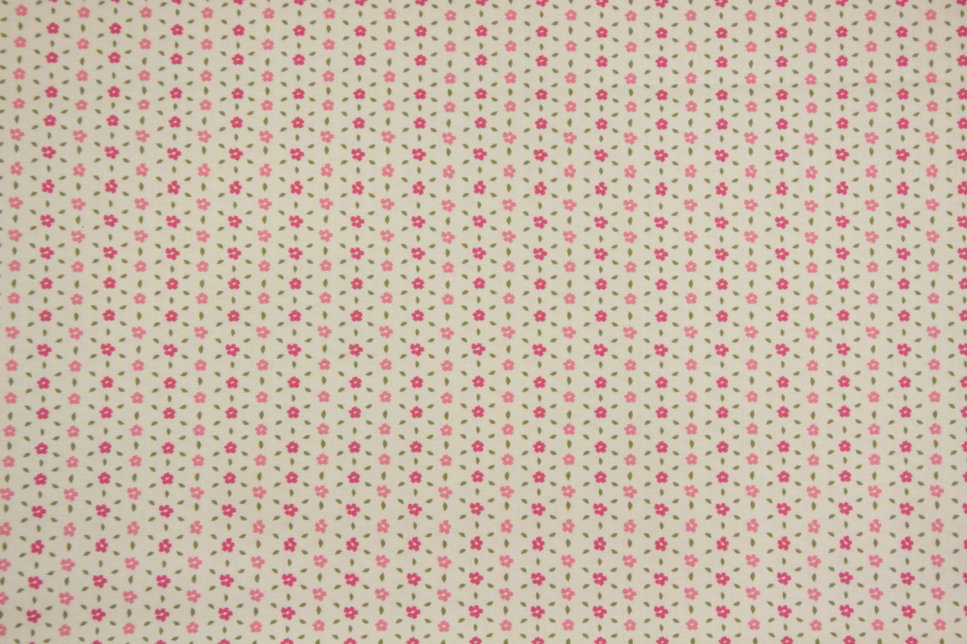 quiltstof-Ivoor met roze mini bloemetjes