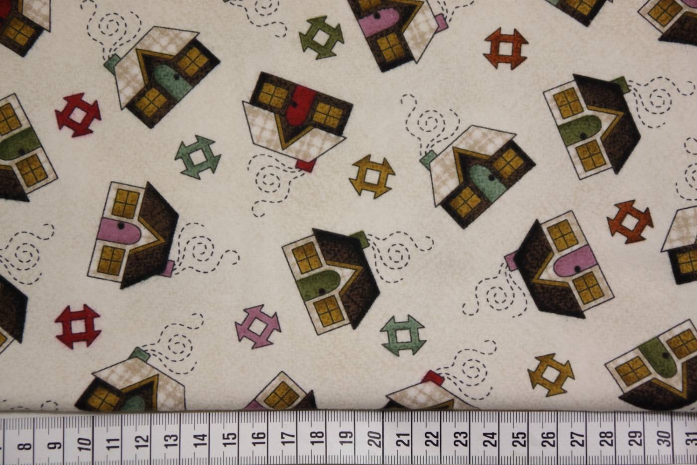 quiltstof-ecru taupe-huisjes-flanel-Mayw