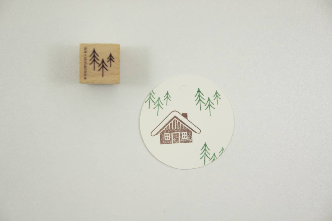 houten stempel boompjes kerstboompjes pe