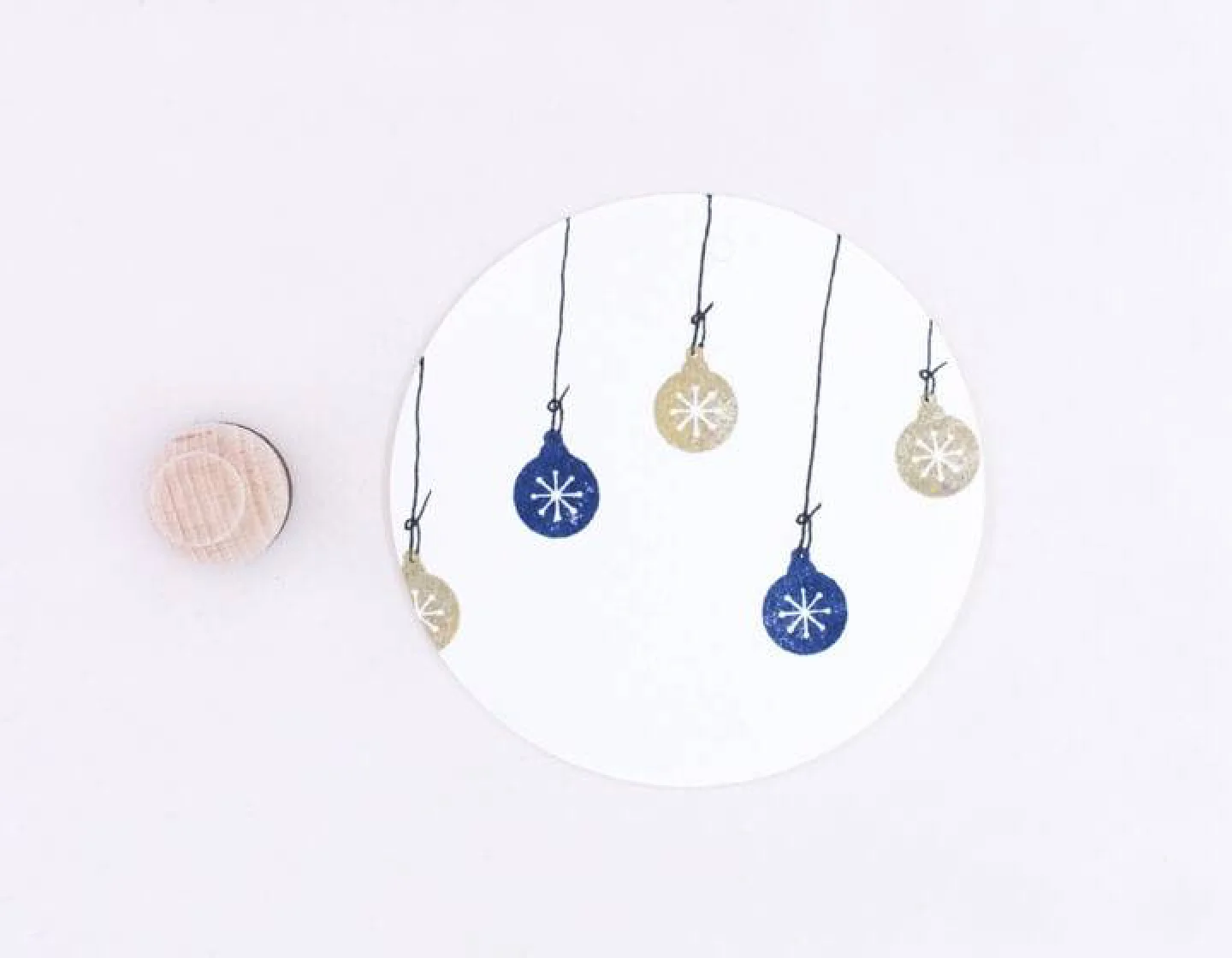 houten stempel kerstbal kugel flock kers.