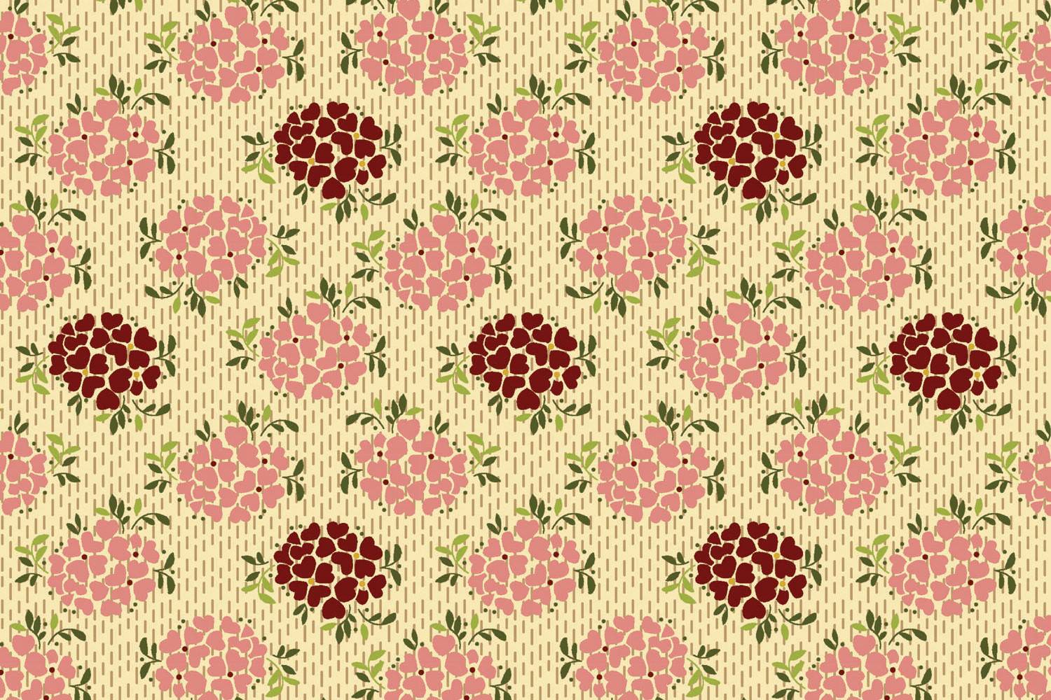 quiltstof-ecru-roze en rode hartenboeket