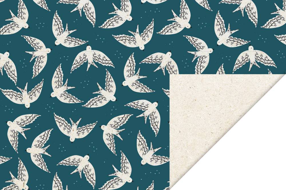 hip inpakpapier blauw petrol vogels natu