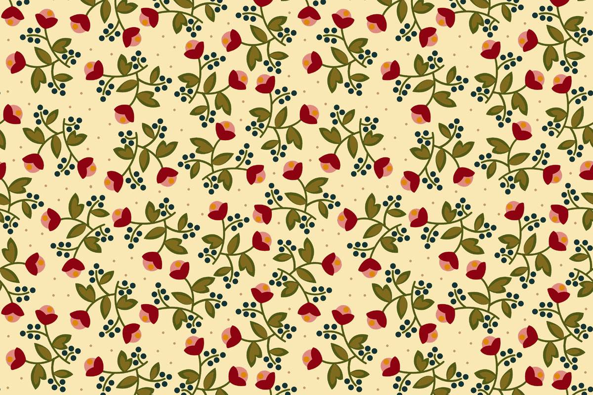 quiltstof-ecru-roze bloemetjes aan groen