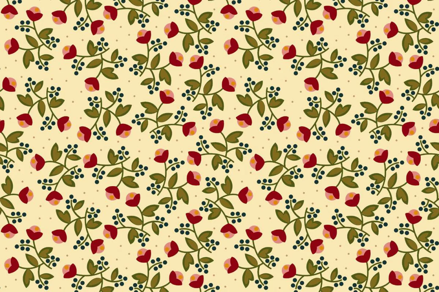 quiltstof-ecru-roze bloemetjes aan groen.