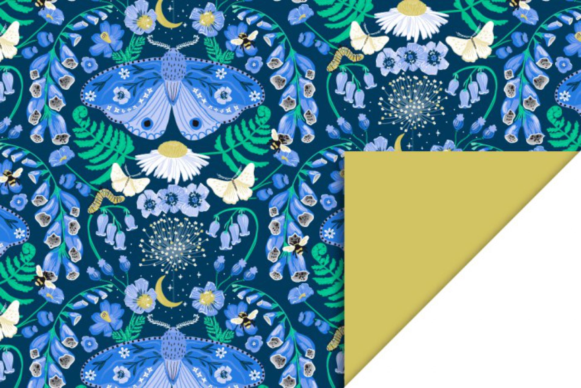 HOP inpakpapier botanisch blauw vlinders