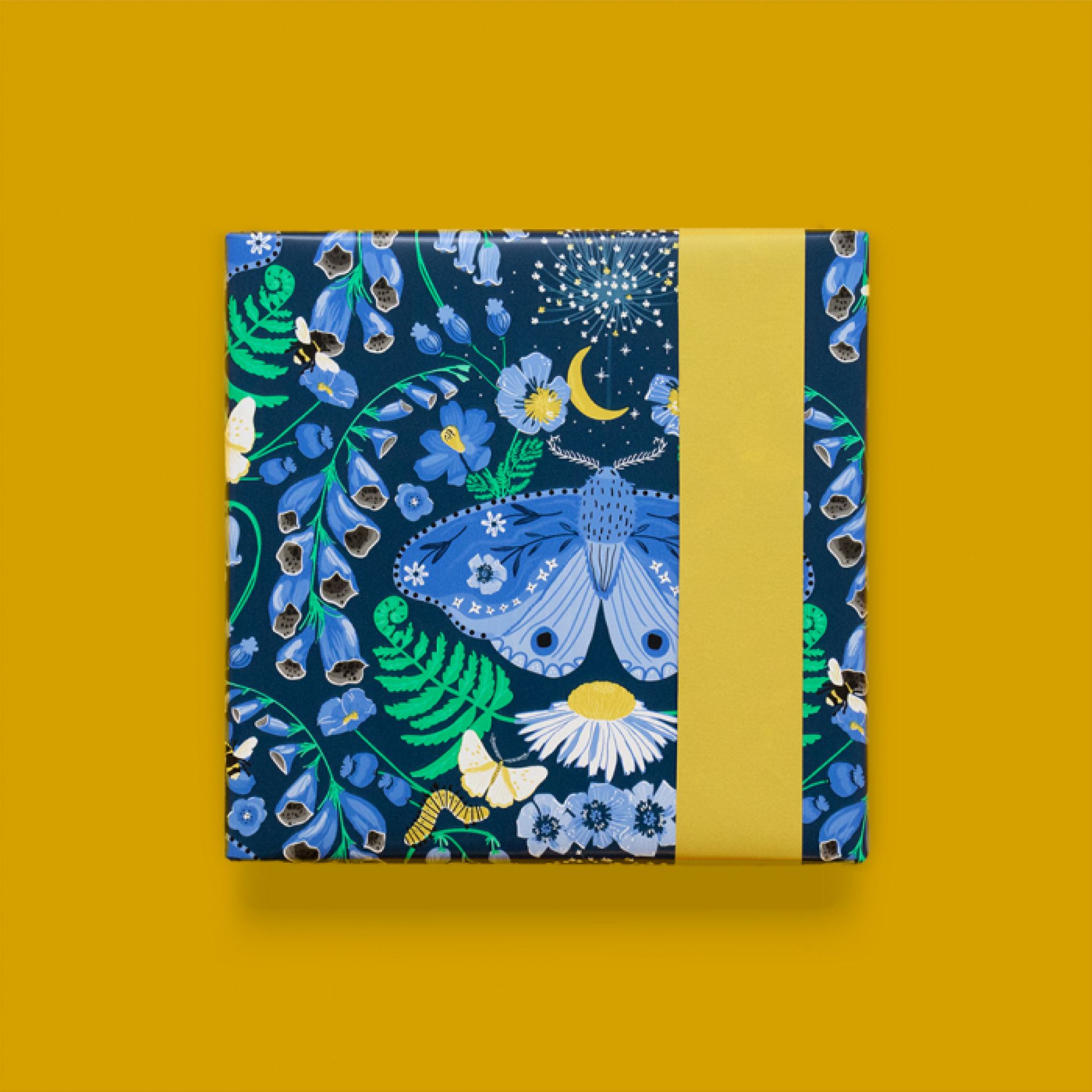 HOP inpakpapier botanisch blauw vlinders