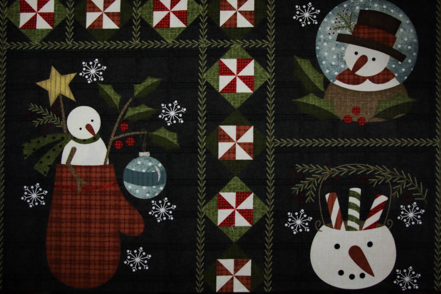 quiltstof-Antraciet panel Snowdays Flann