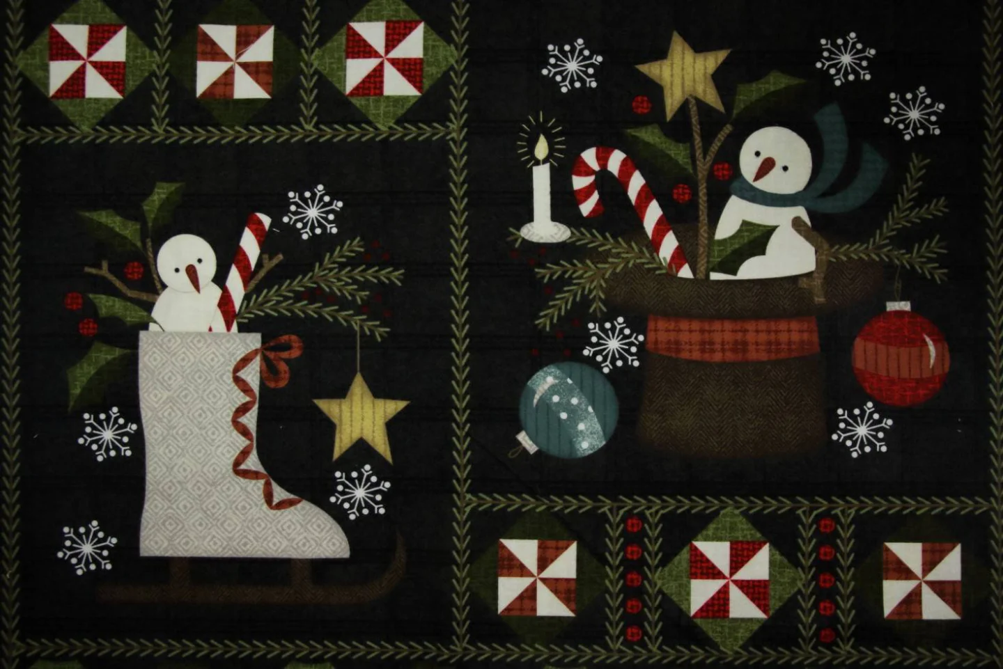 quiltstof-Antraciet panel Snowdays Flann.
