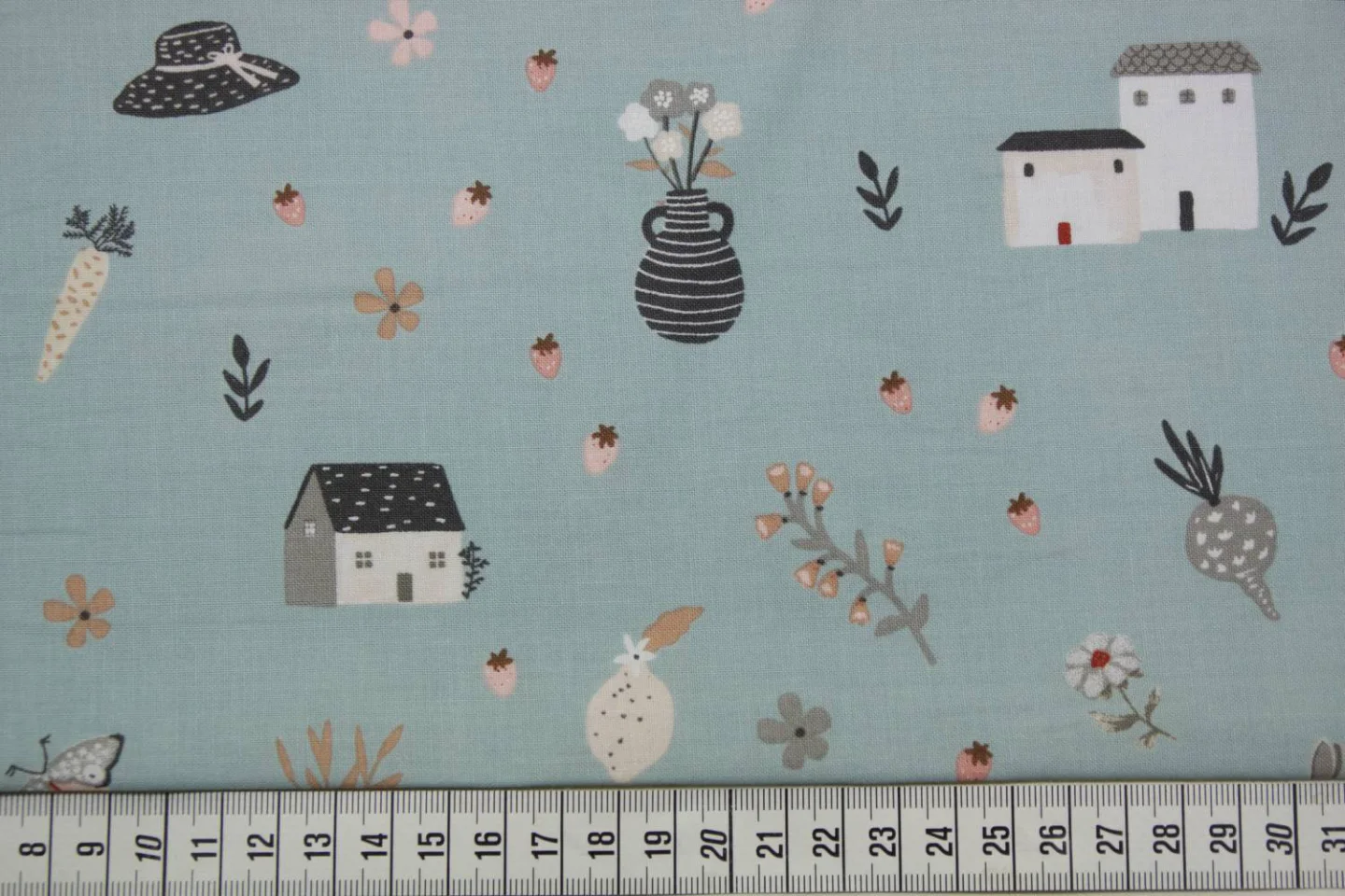 quiltstof-oudblauw-huisje boompje beestj.