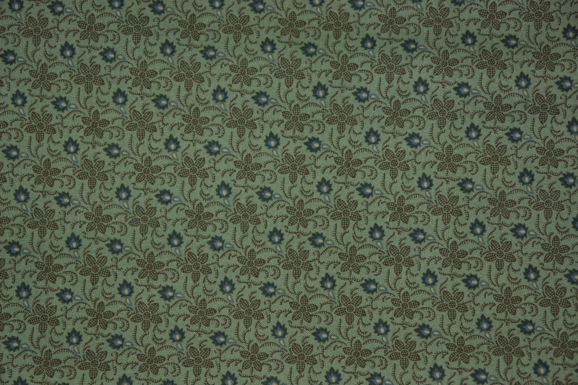 quiltstof-Saliegroen-blauwe blaadjes-Mar