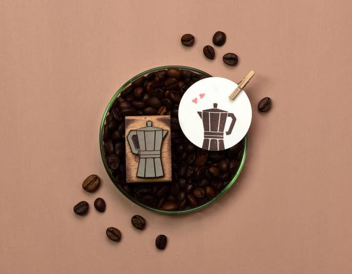 stempel hout koffiepot caffetiere espres