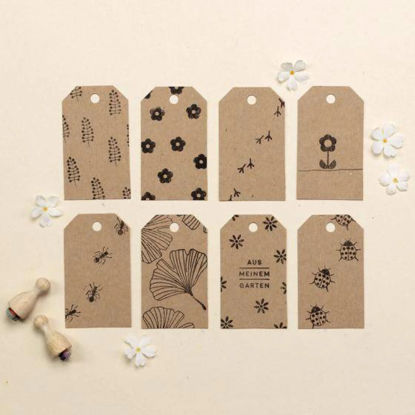 Houten stempel-Perlenfischer-vogelspoor-.