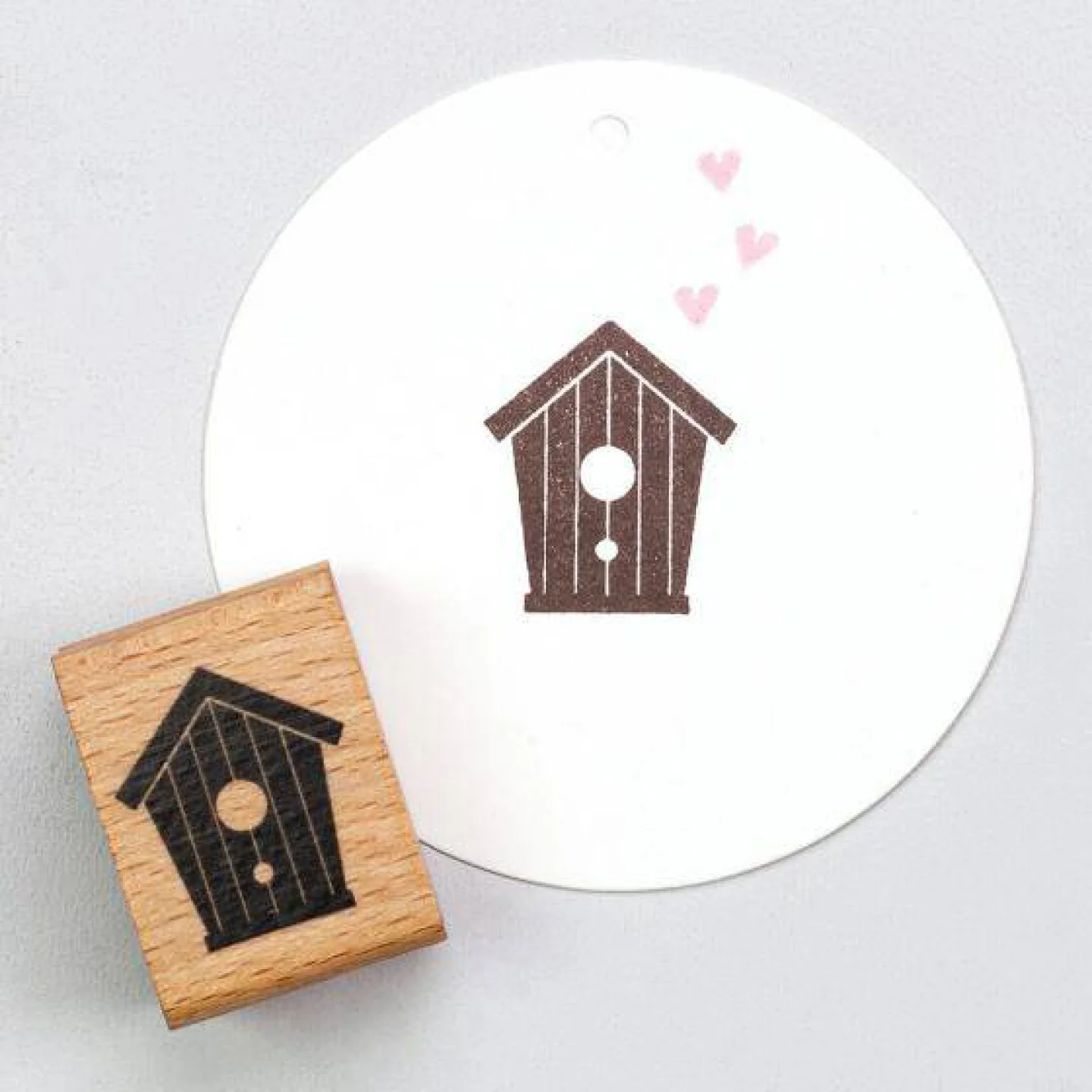 Stempel- houten stempel - vogelhuisje -.