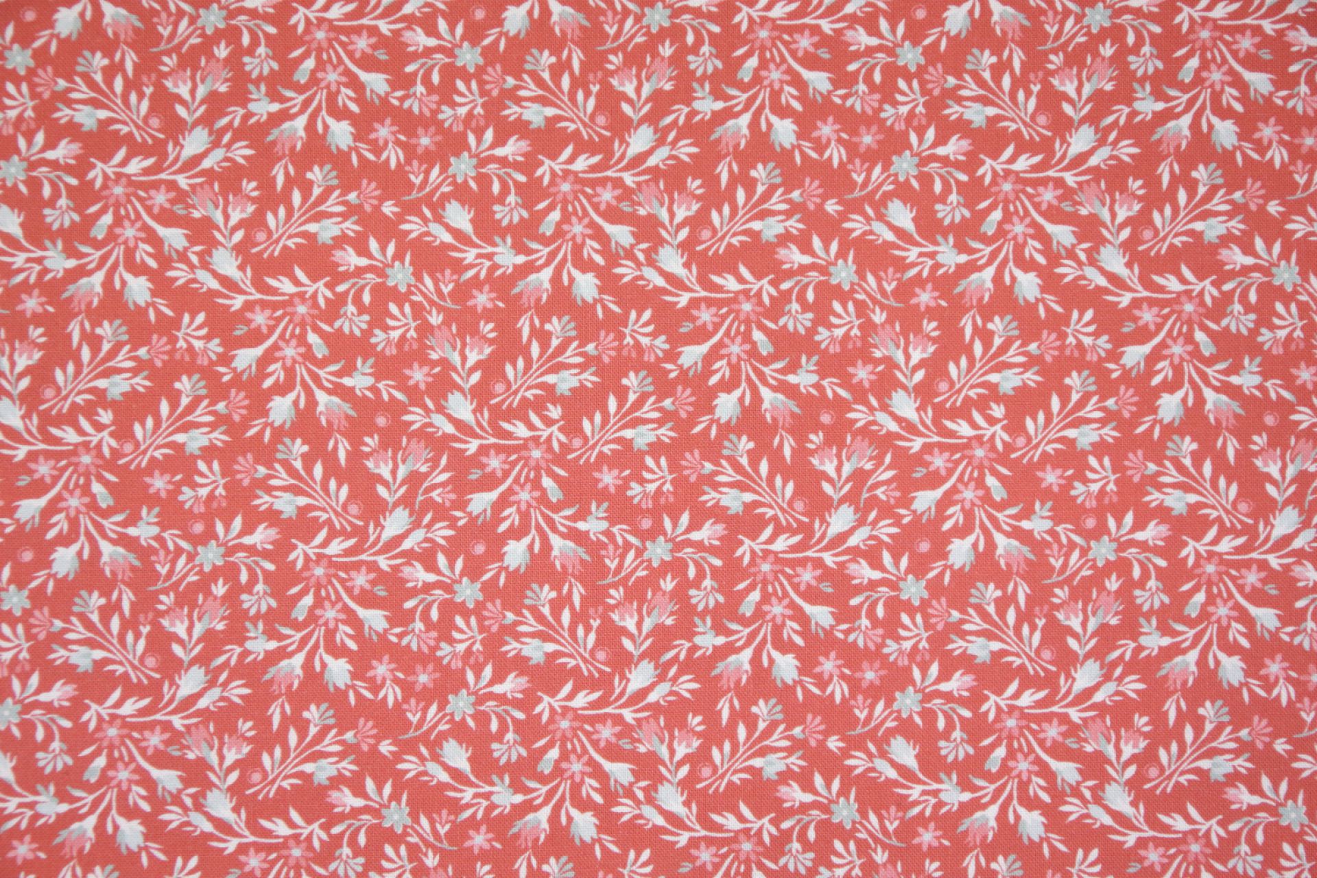 quiltstof-Steenrood met bloemetjes in ro