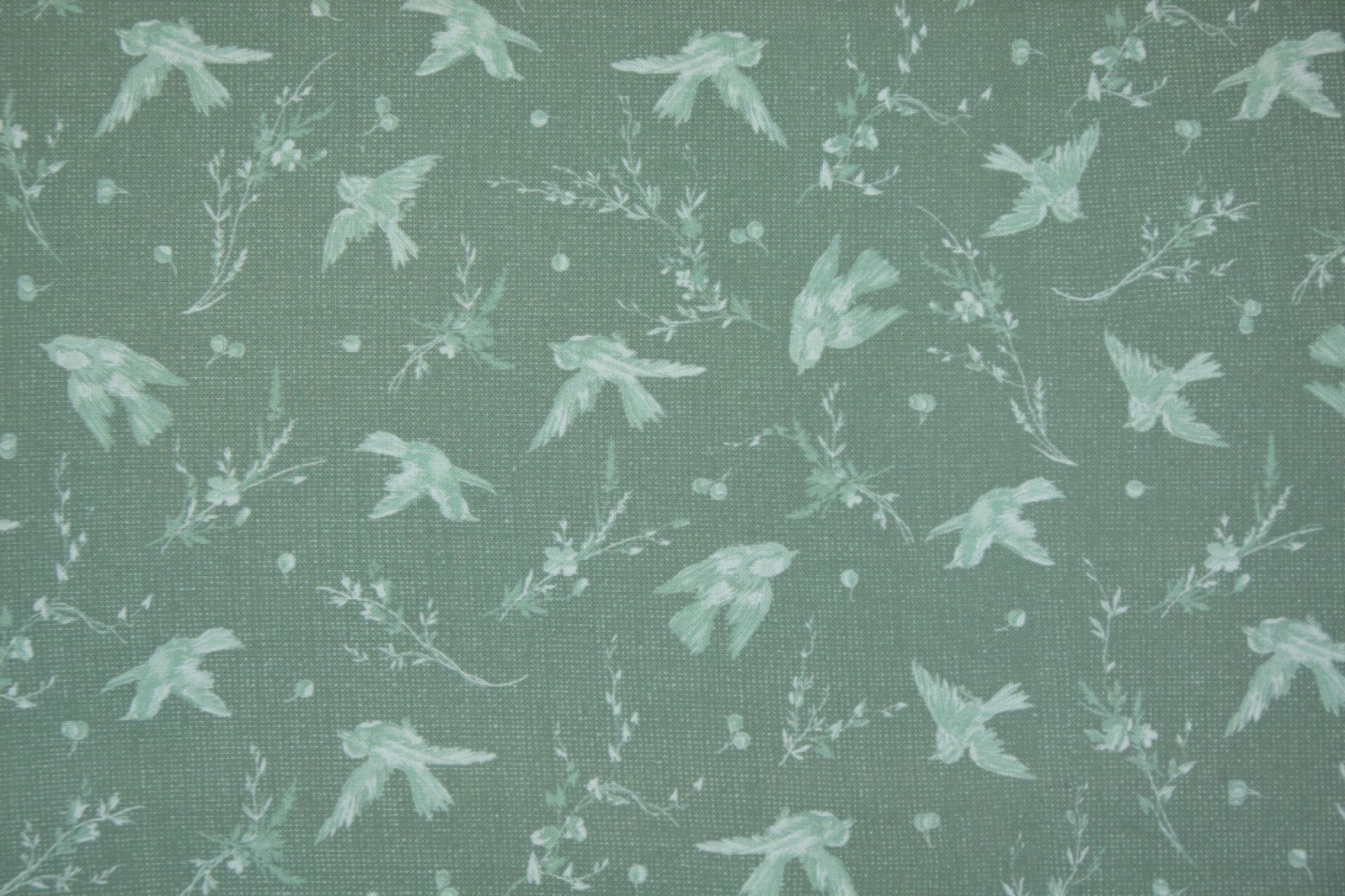 quiltstof-Donkergroen met vogeltjes in g