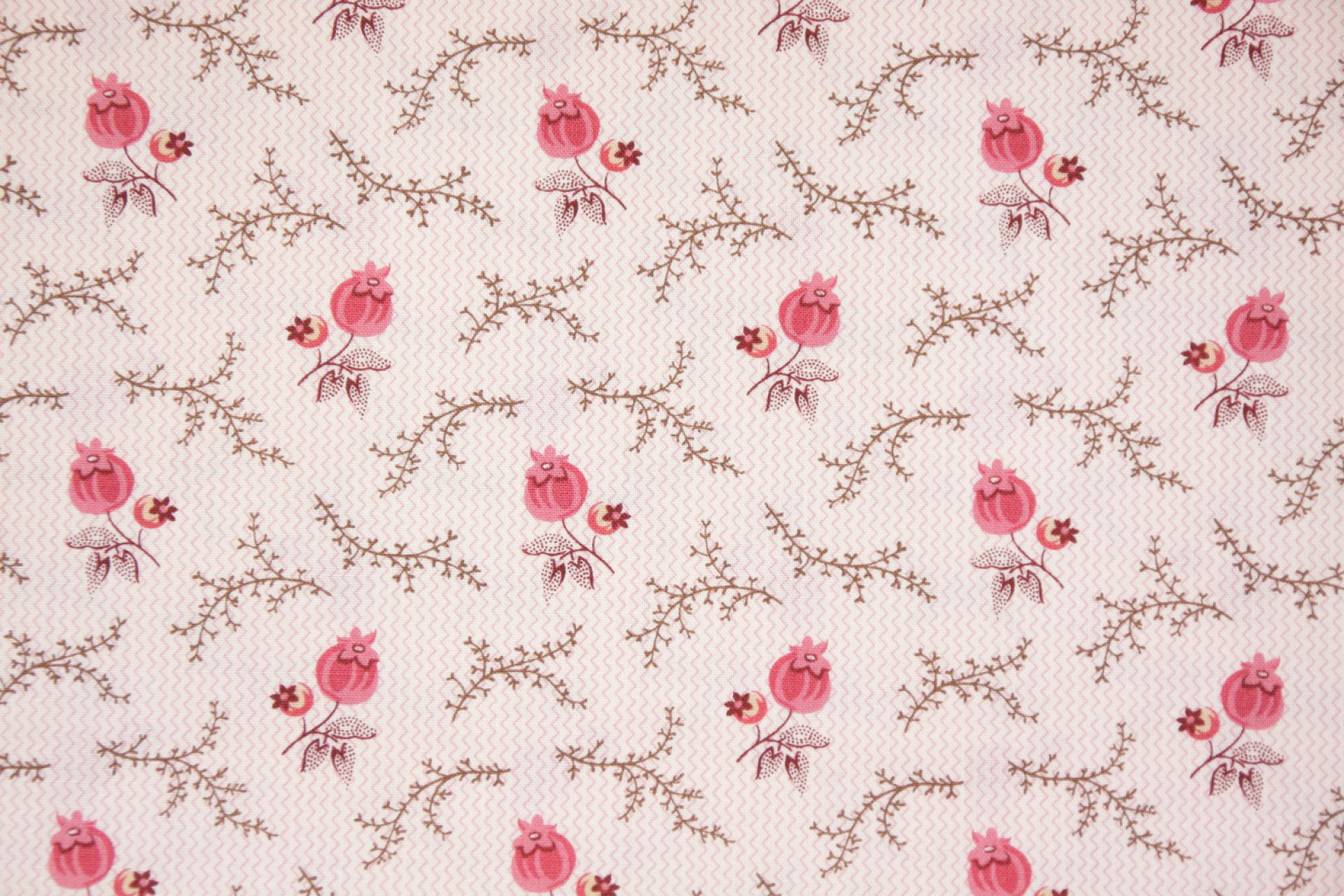 quiltstof-Ivoor met roze papaverbol-Ando