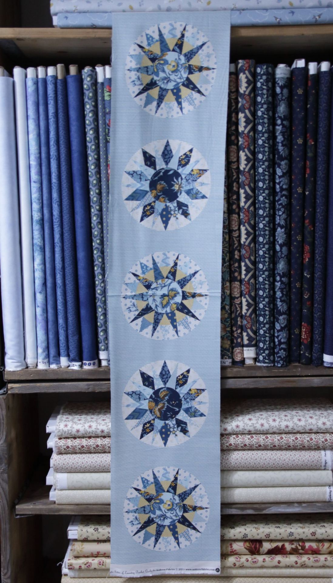 quiltstof-Blauw gestreept met marine kom