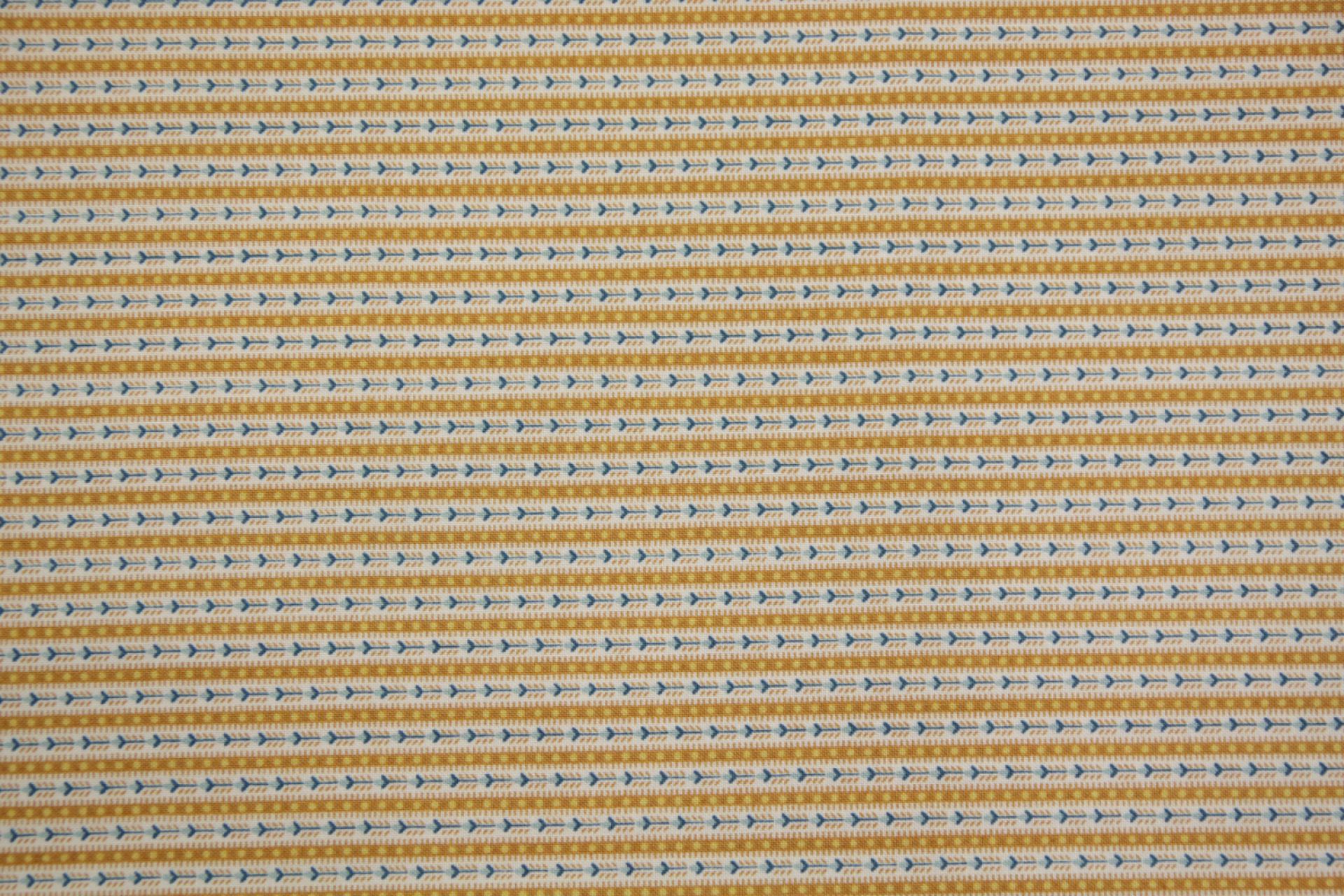 quiltstof-Okergeel gestreept met blauw b