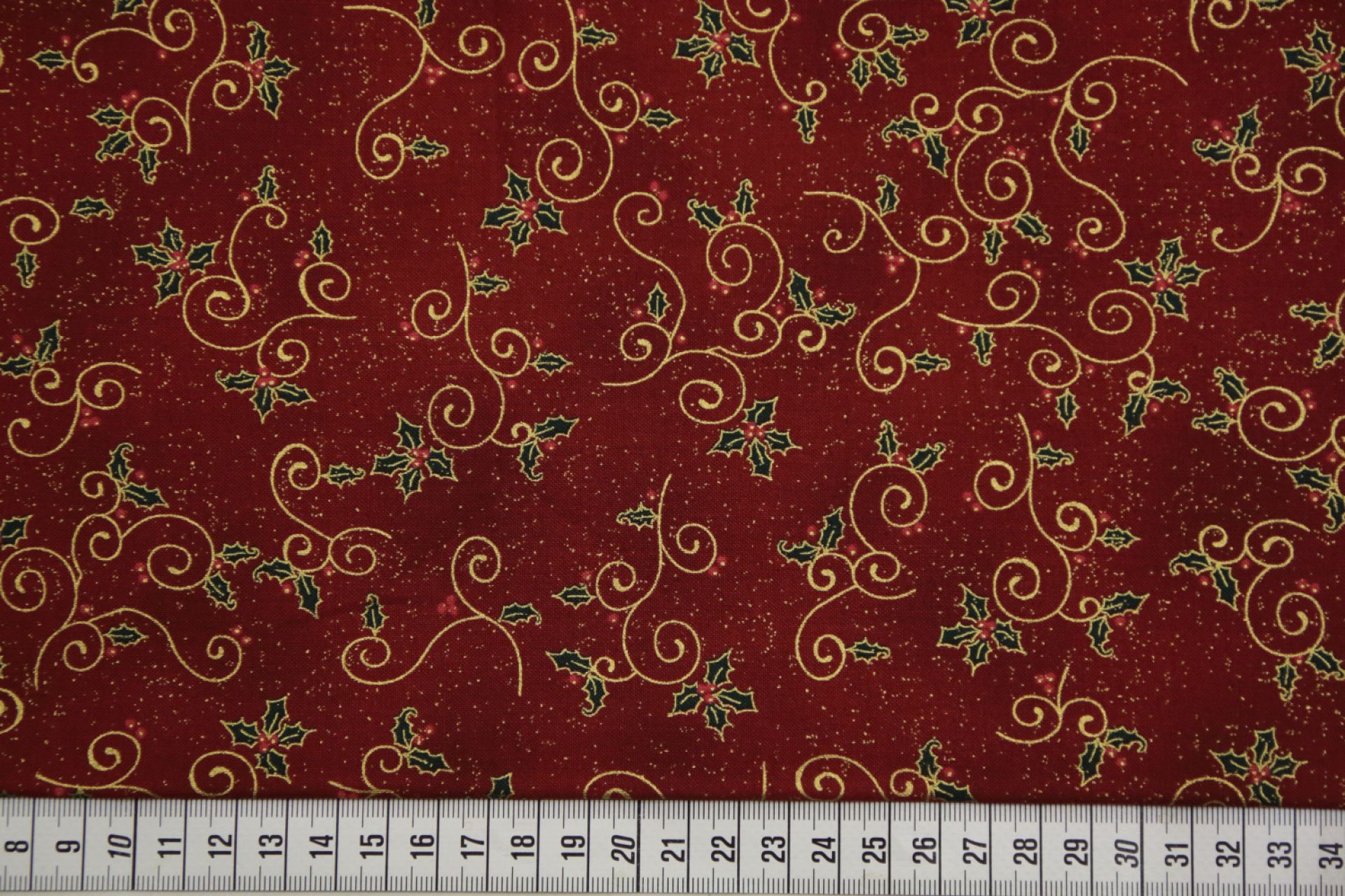 quiltstof-Donkerrood met hulst en besjes