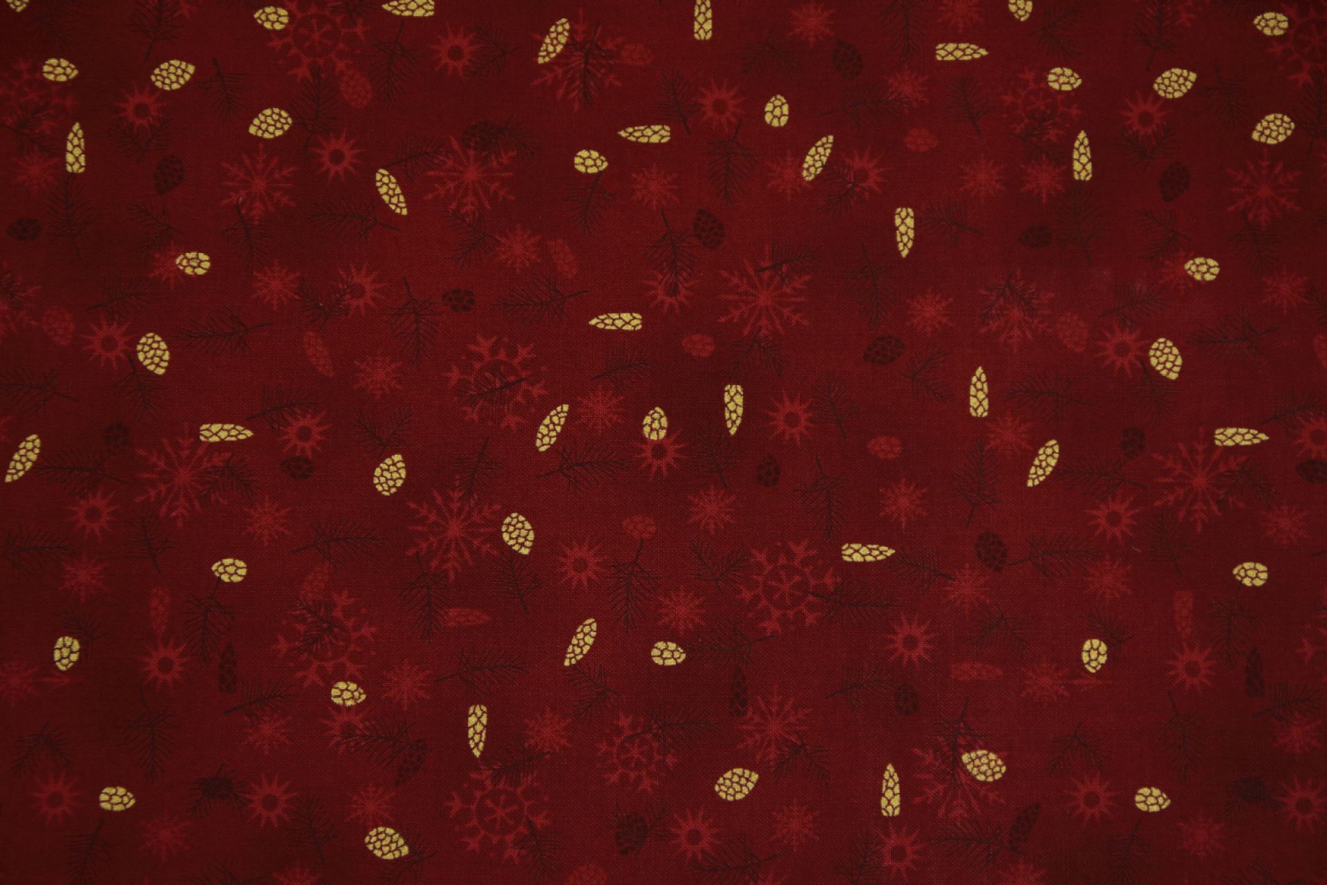 quiltstof-Donkerrood met dennenkegels in