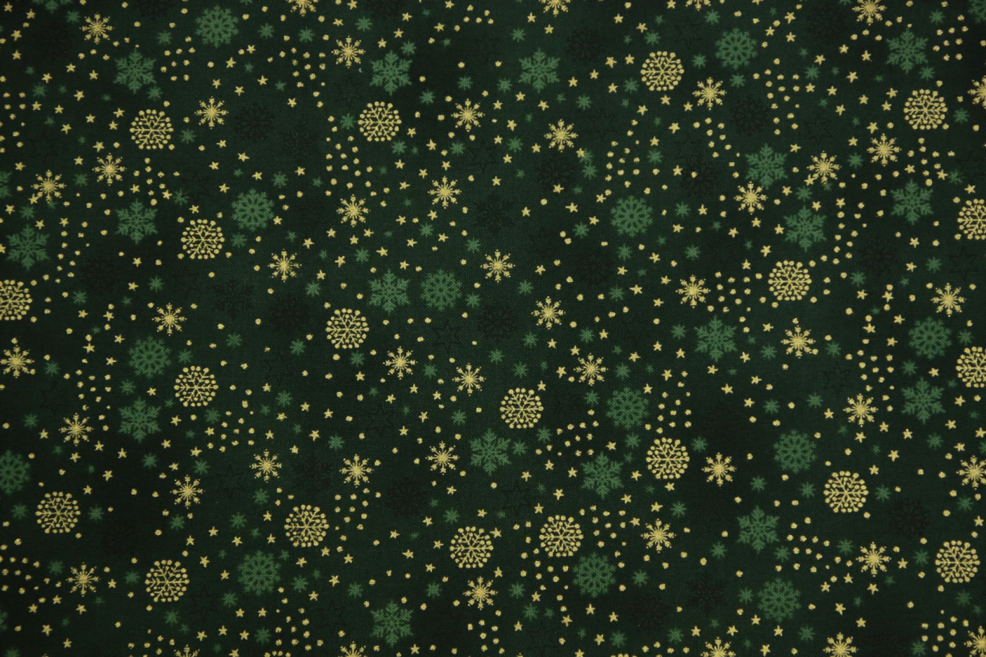 quiltstof-kerst-Donkergroen met gouden s