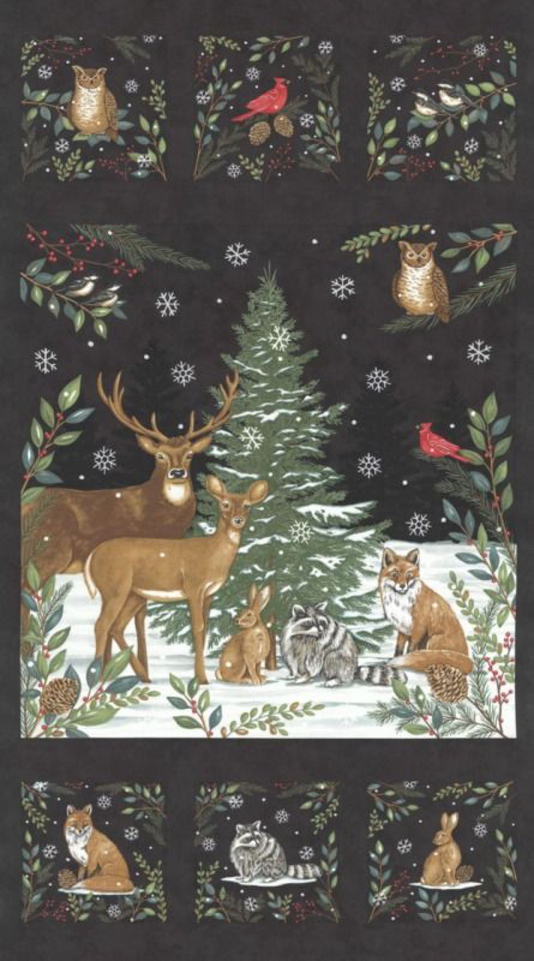 Panel zwart-Woodland Winter-Moda- Deb St