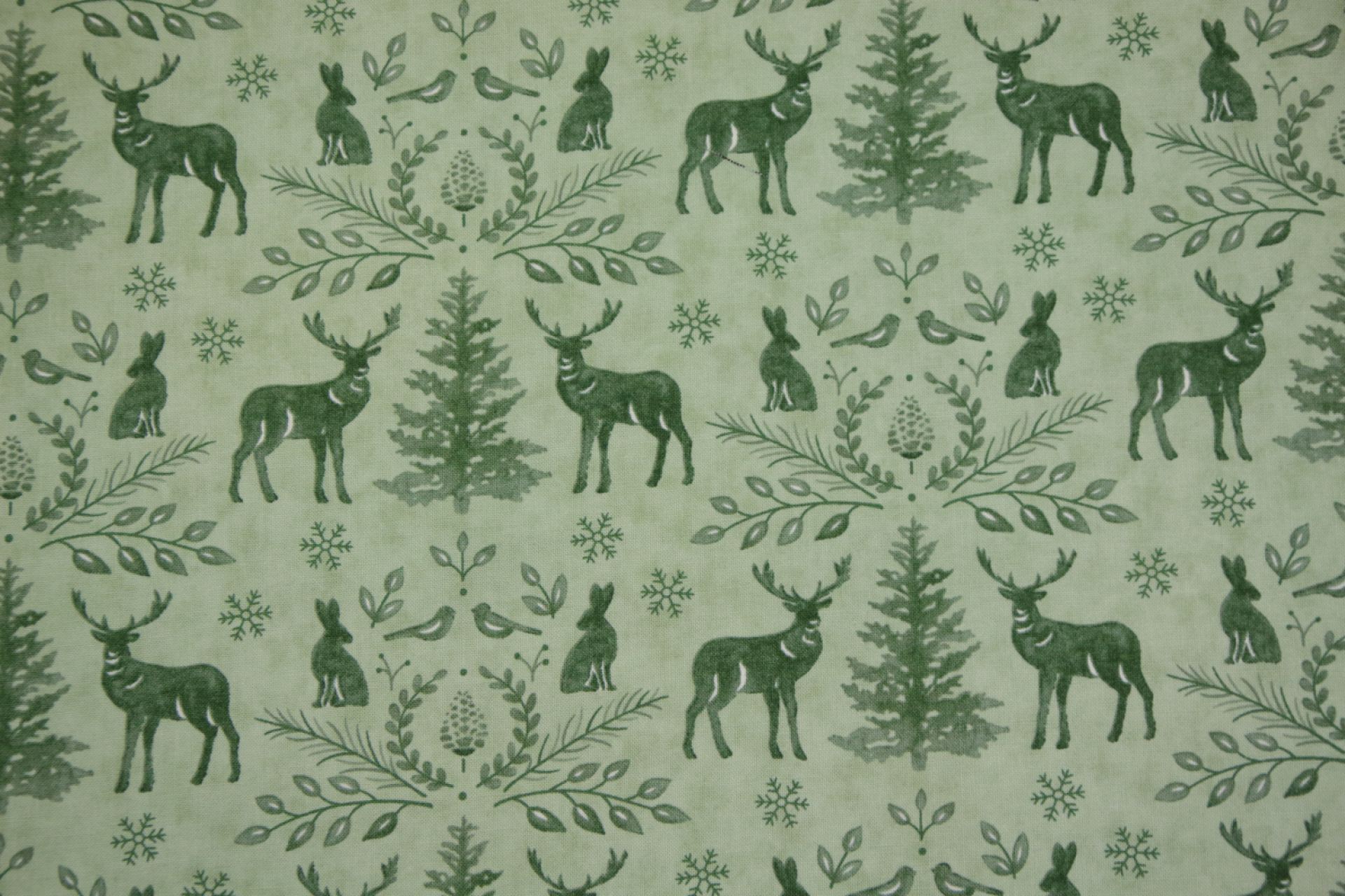 quiltstof-Zacht mintgroen met edelherten