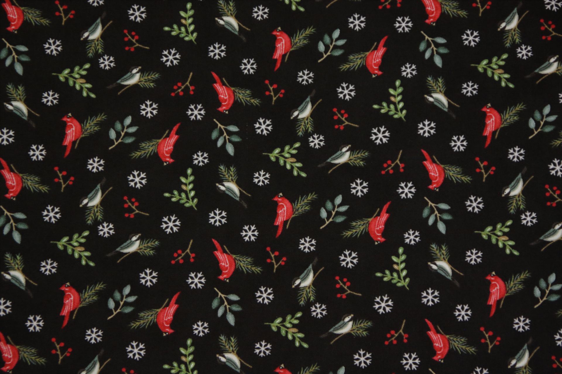 quiltstof-Zwart met vogeltjes en takjes-