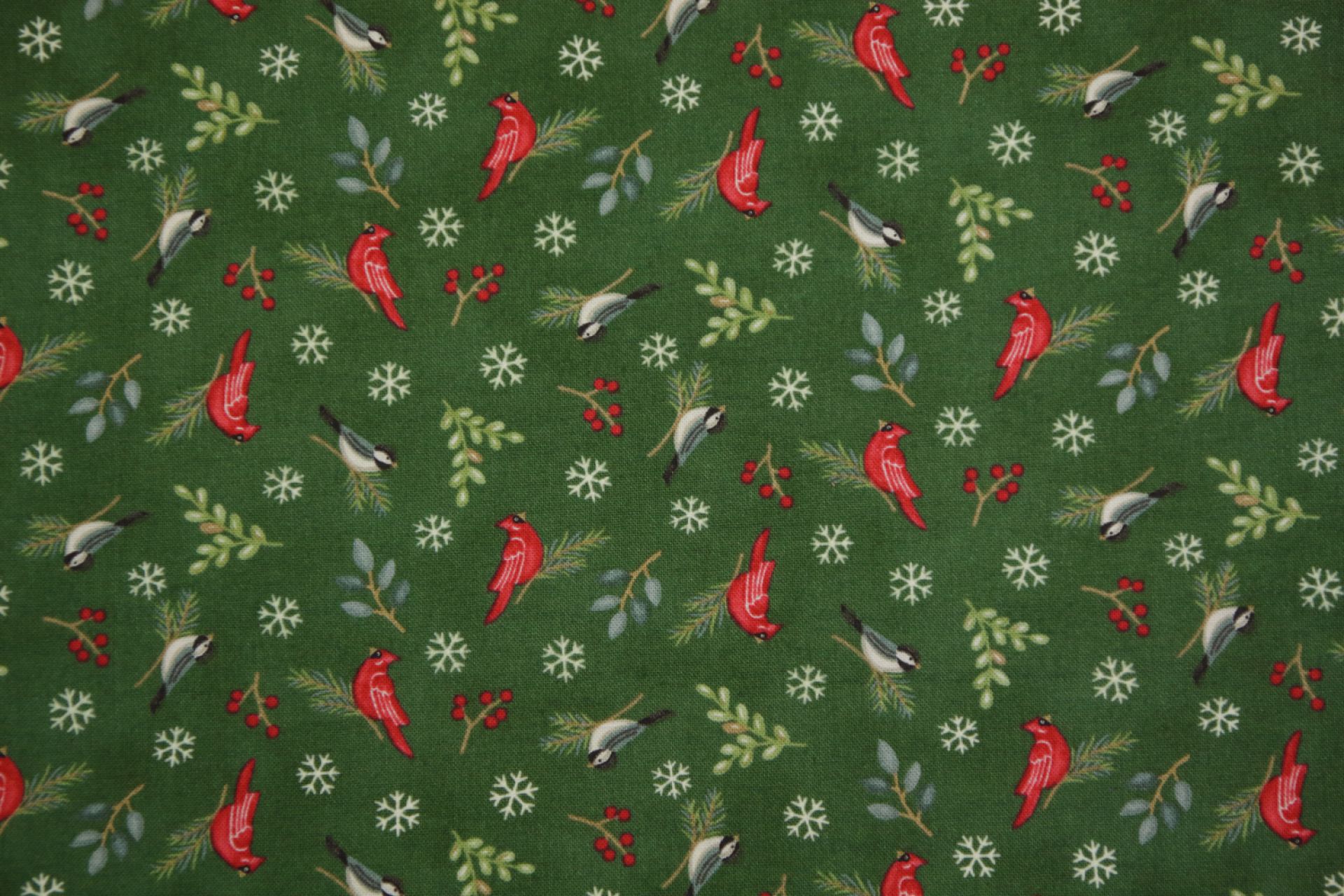 quiltstof-Groen met vogeltjes en takjes-