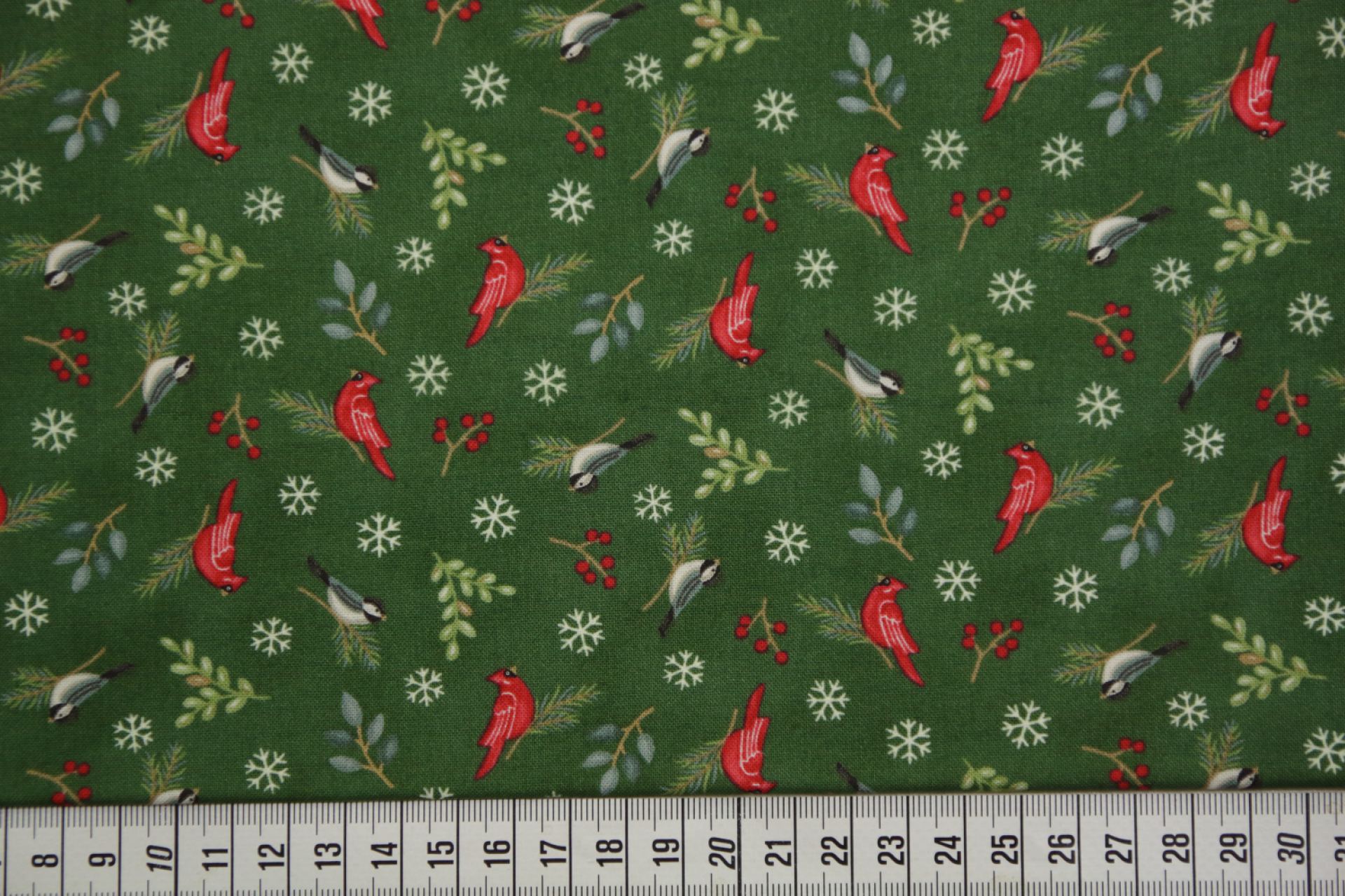 quiltstof-Groen met vogeltjes en takjes-