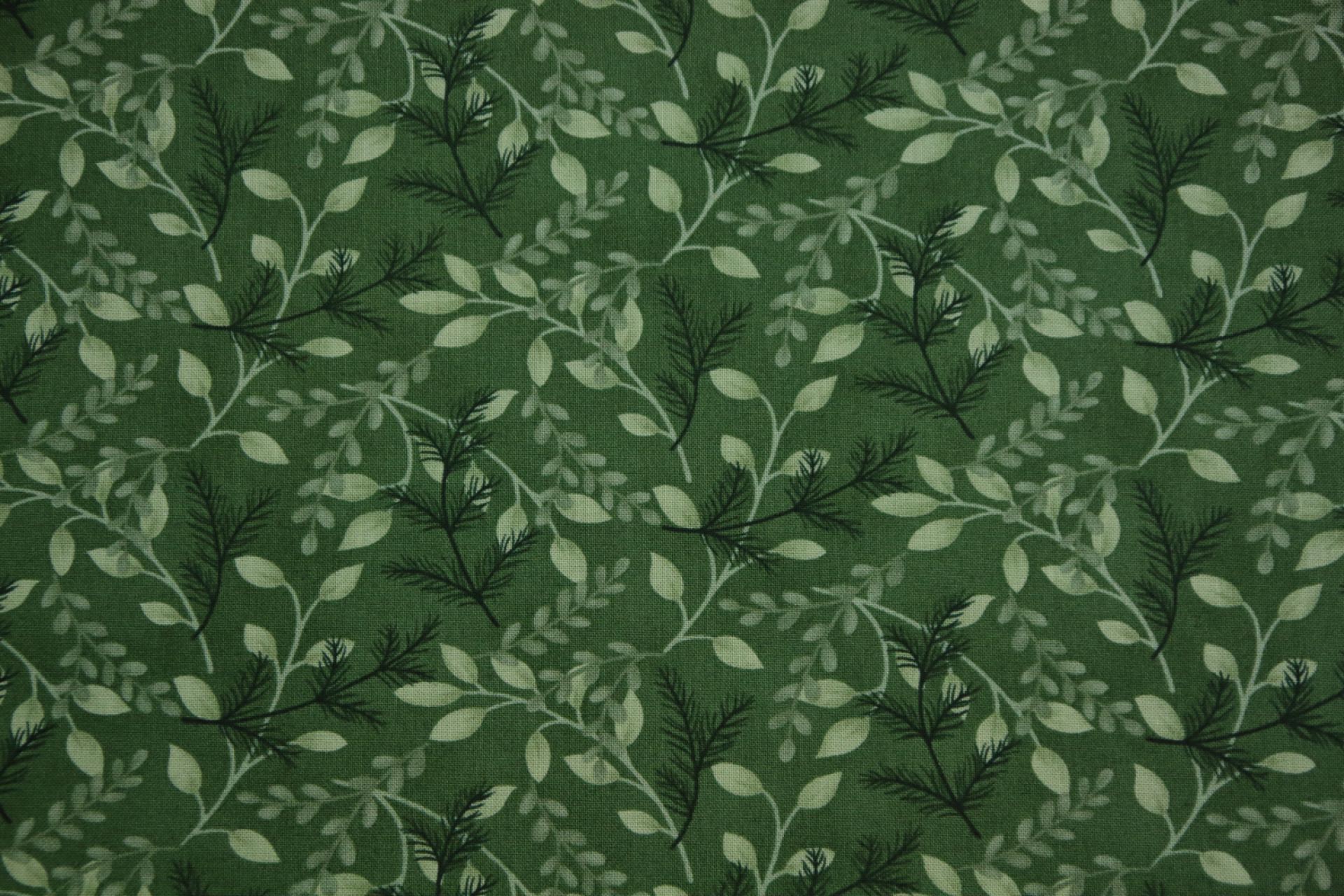 quiltstof-Groen met takken in zwart en g
