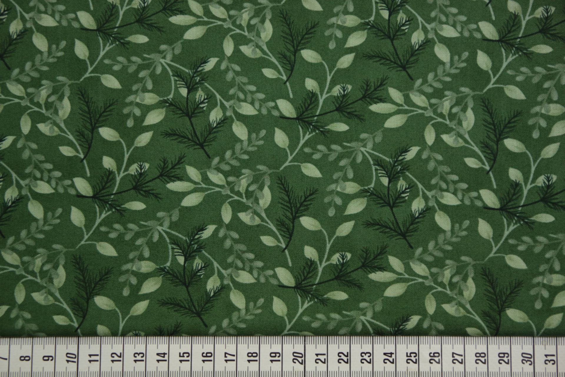 quiltstof-Groen met takken in zwart en g