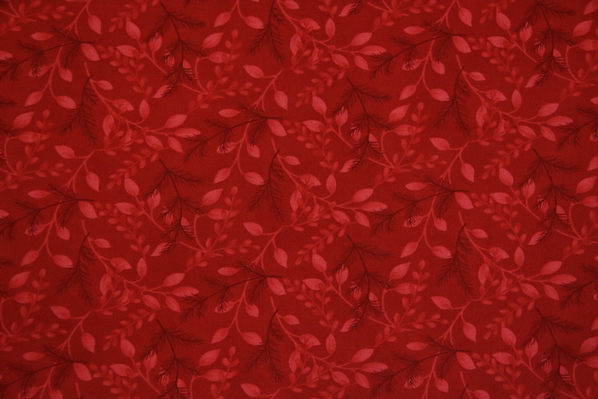 quiltstof-Rood met takken in rozerood-Mo