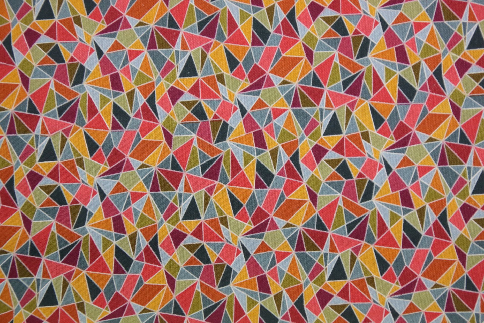quiltstof-Mozaïek in groen, geel, roze e