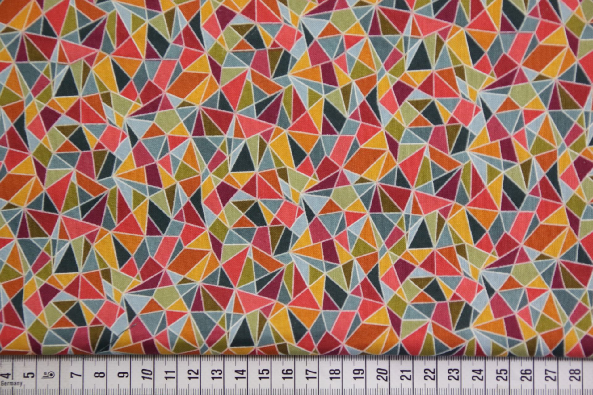 quiltstof-Mozaïek in groen, geel, roze e