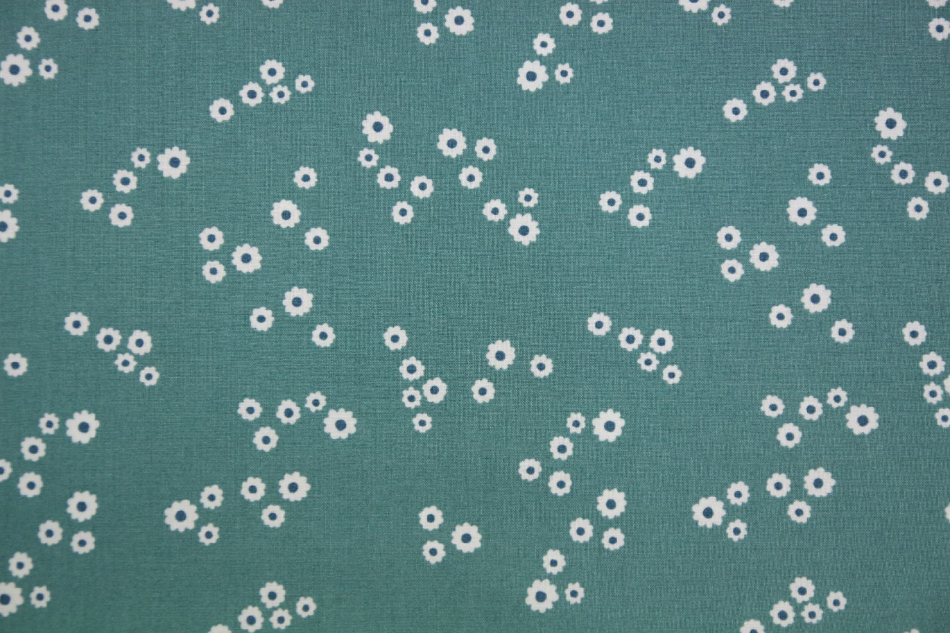 quiltstof-Petrol met witte bloemetjes-Mo