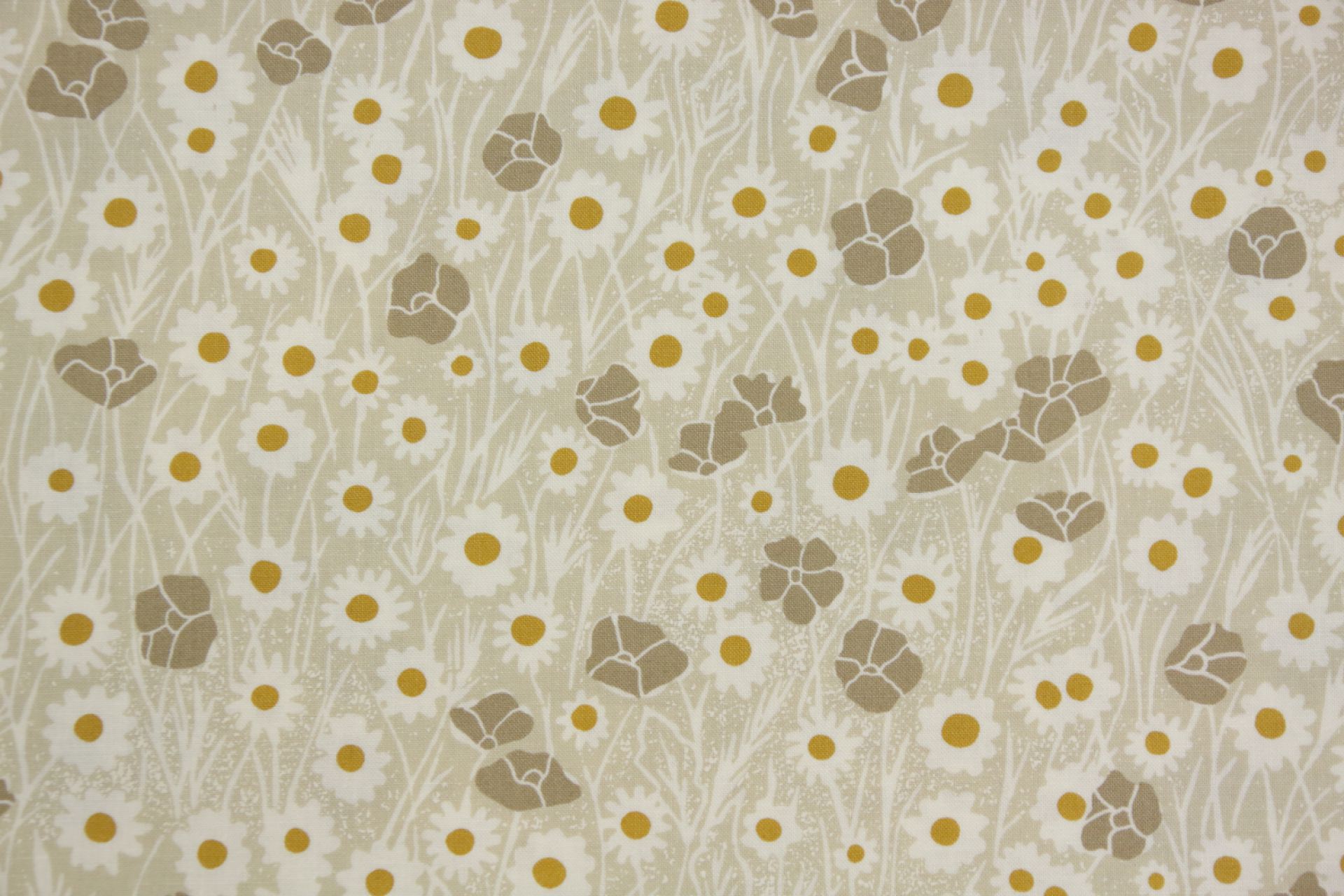 quiltstof-Licht taupe met veldbloemen in