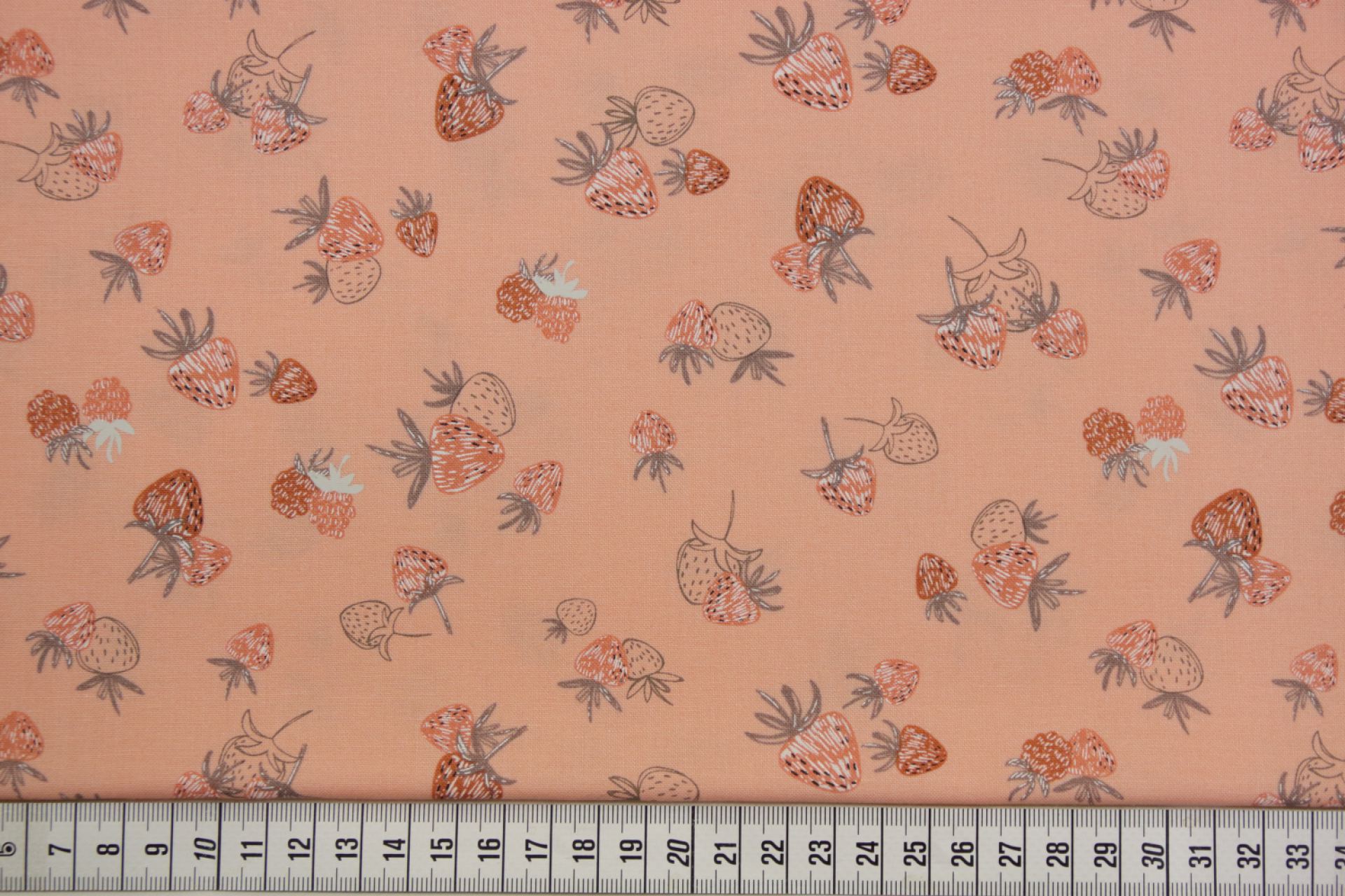quiltstof-Zalmroze met aardbeitjes-Moda-