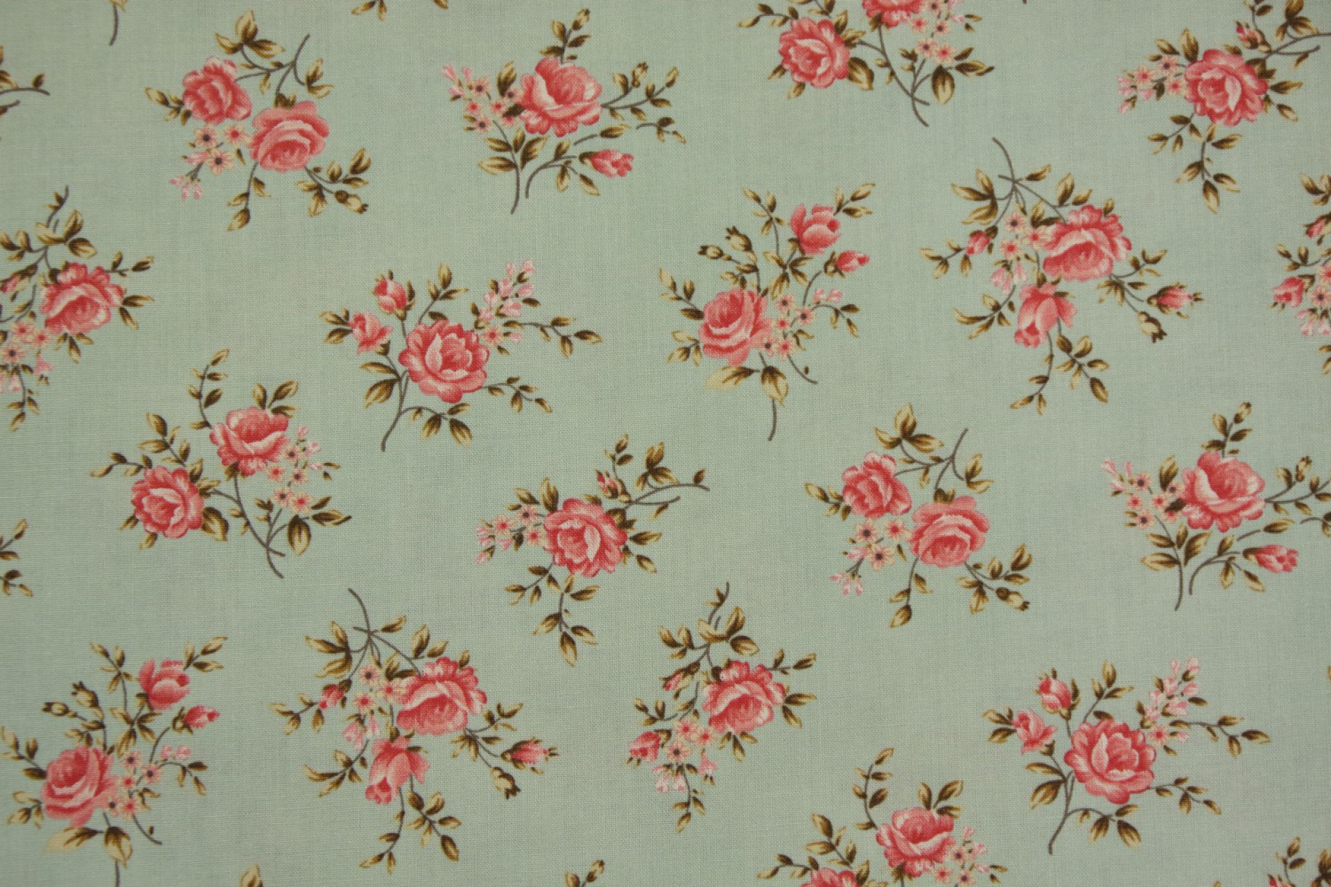 quiltstof-Licht turquoise met rozenboeke