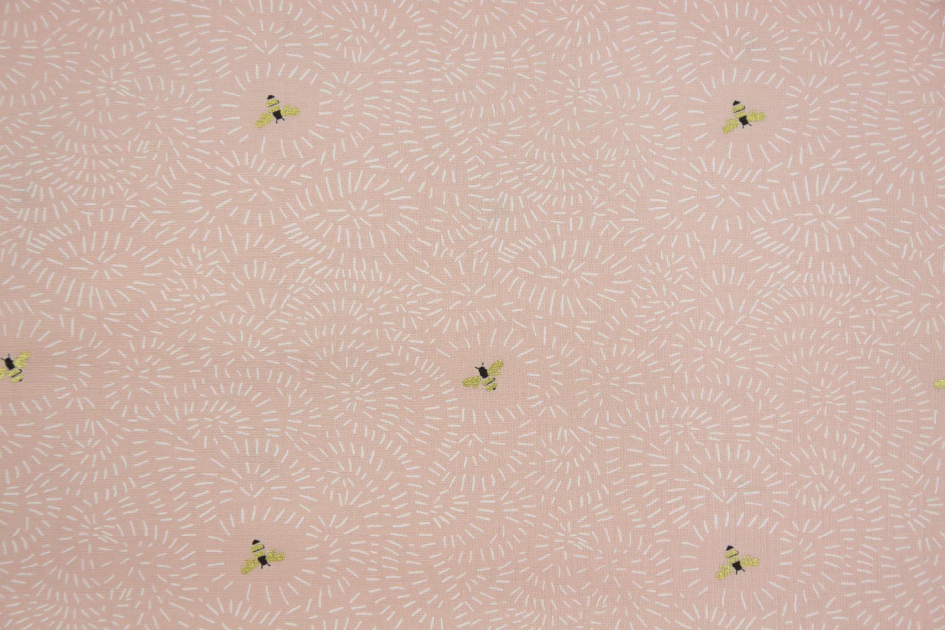 quiltstof-Roze met bijtjes in goud-Moda-