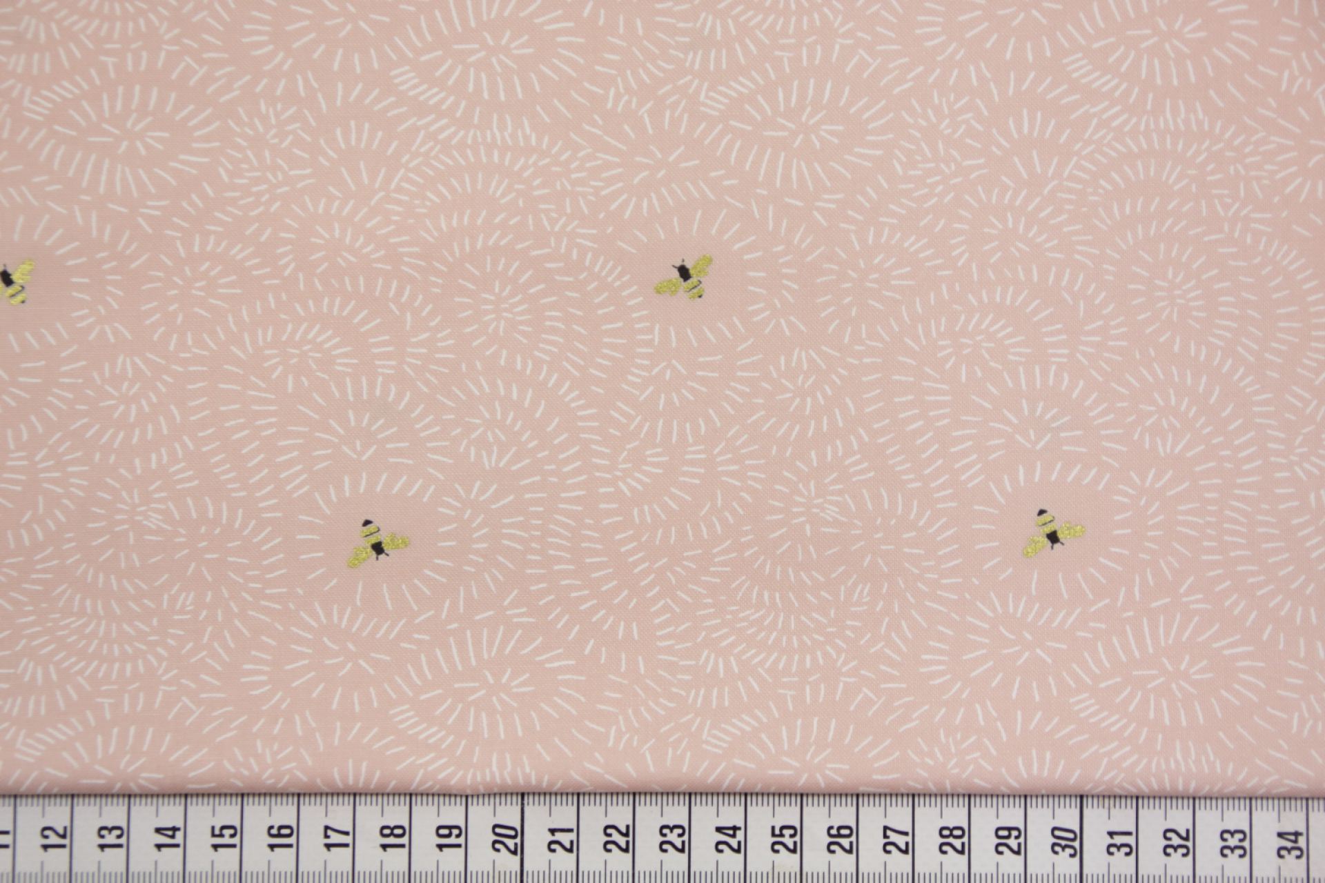 quiltstof-Roze met bijtjes in goud-Moda-