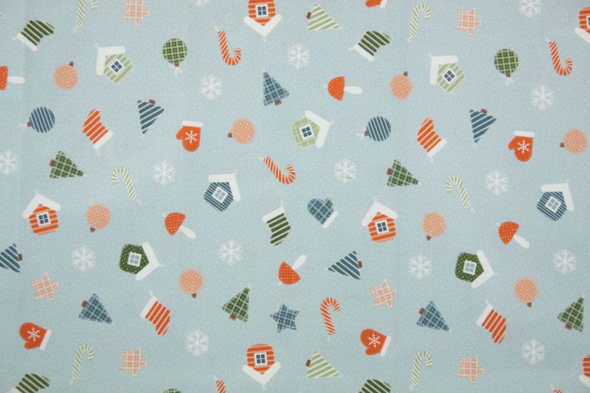 quiltstoffen-Grijsblauw met kerstafbeeld