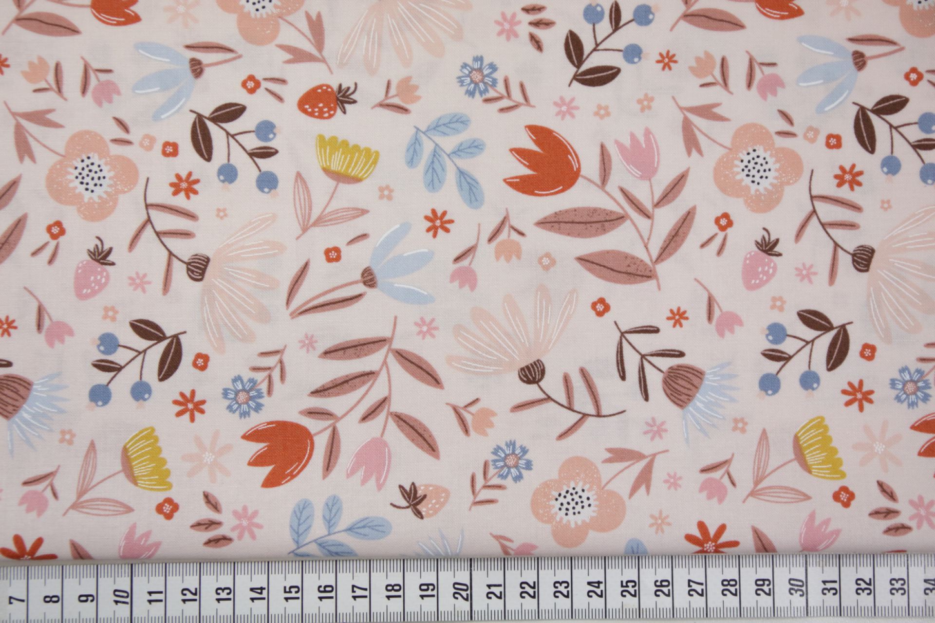 quiltstof-Zachtroze met bloemen in meerd